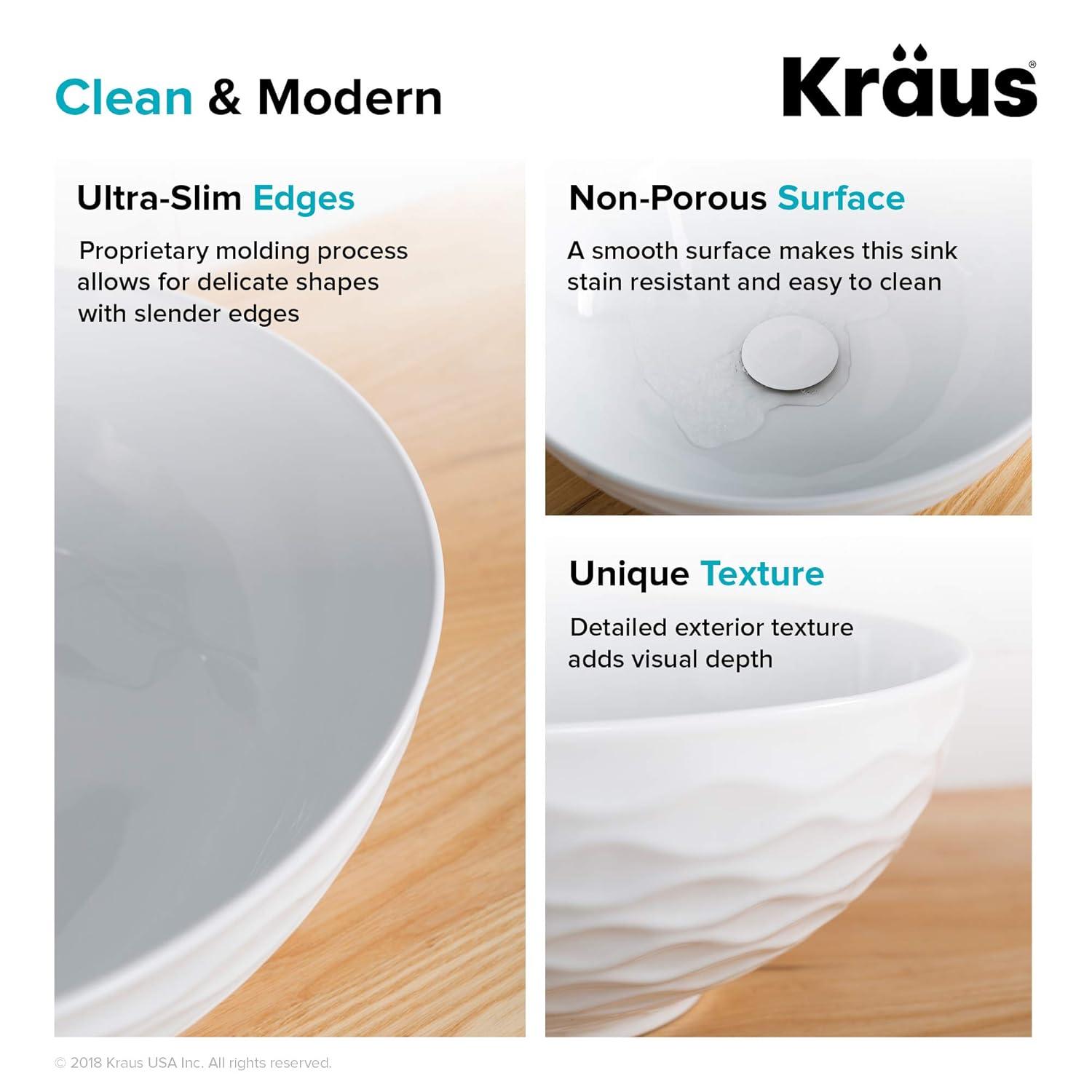 KRAUS Viva™ Thin Porcelain Ceramic Vessel Bathroom Sink with Pop-Up Drain