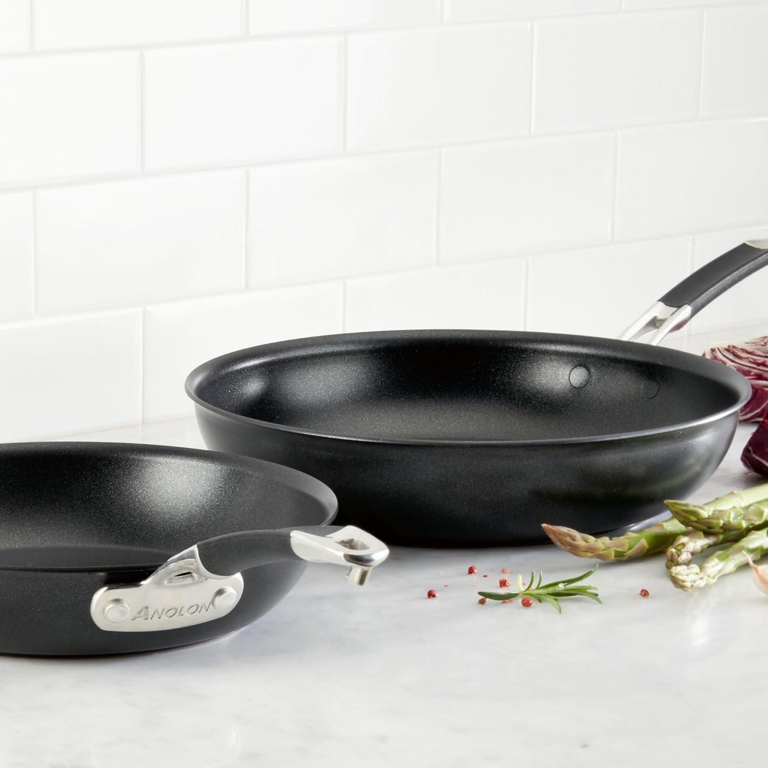 Black Aluminum Nonstick Nesting Frying Pan Set, 2 Piece