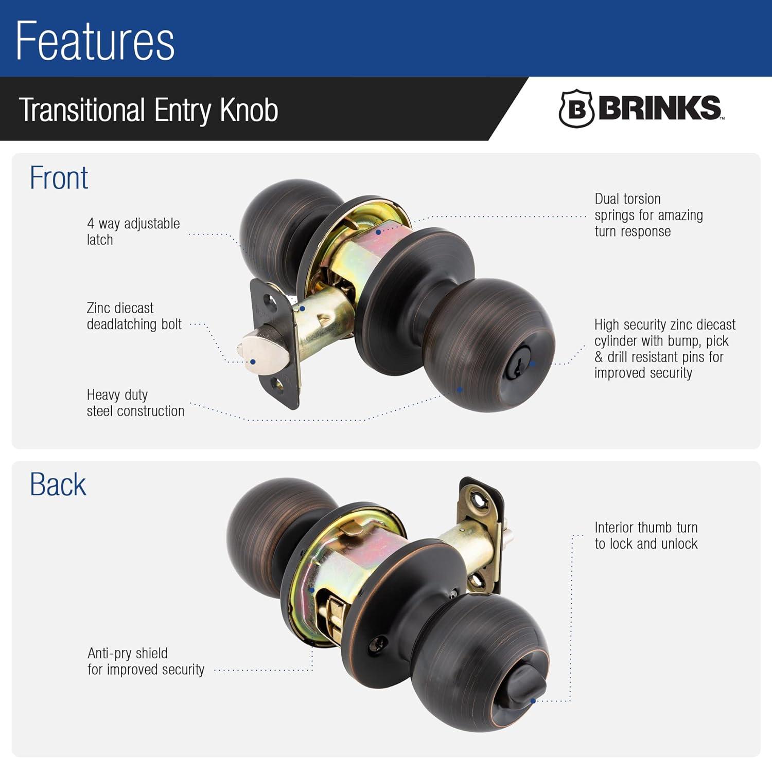 Brinks Raleigh Series Keyed Entry Transitional Ball Knob