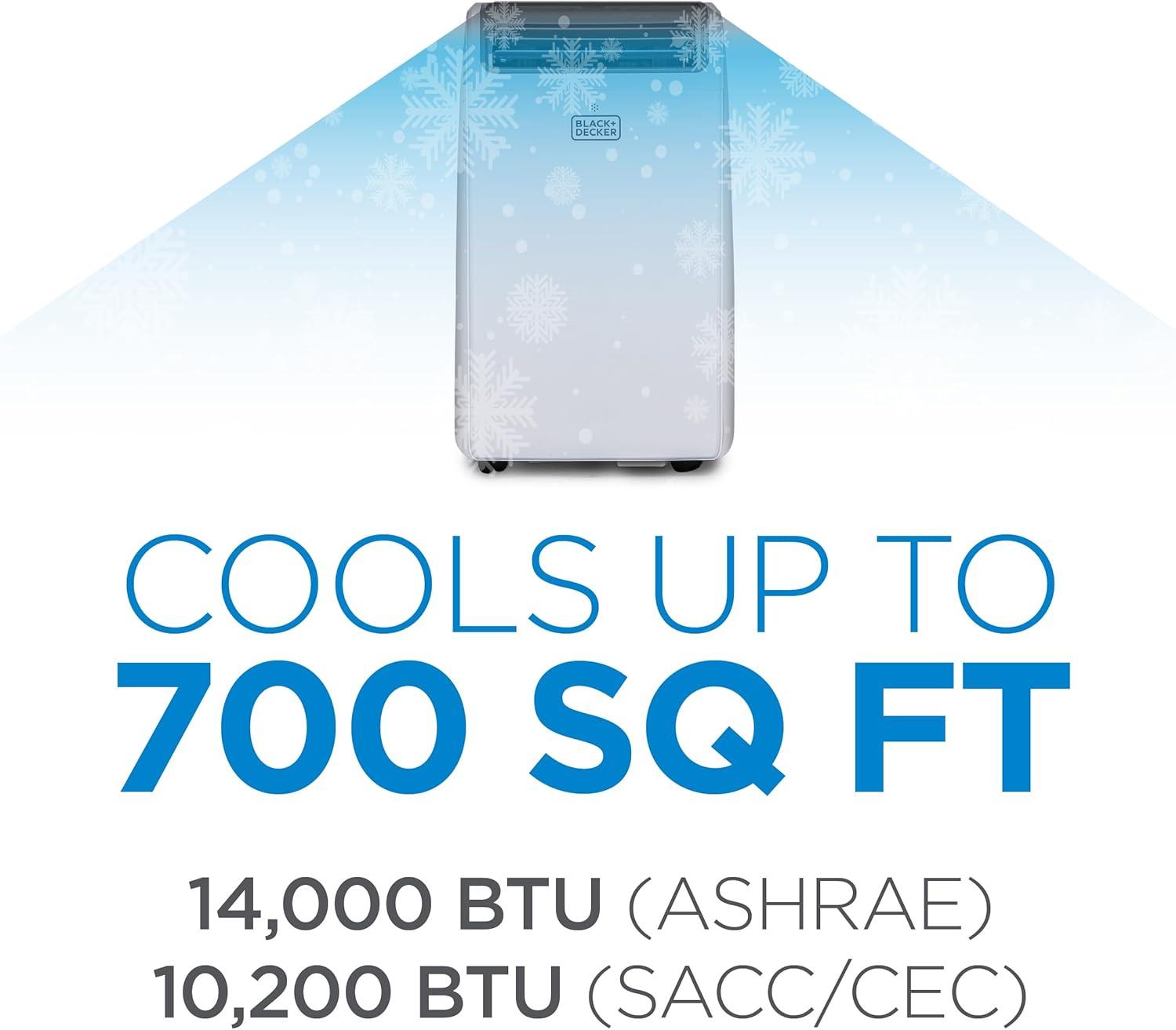 BLACK+DECKER Air Conditioner, 7,700 BTU Air Conditioner Portable for Room and Heater up to 700 Sq. Ft, 4-in-1 AC Unit, Dehumidifier, Heater, & Fan, Portable AC with Installation Kit & Remote Control