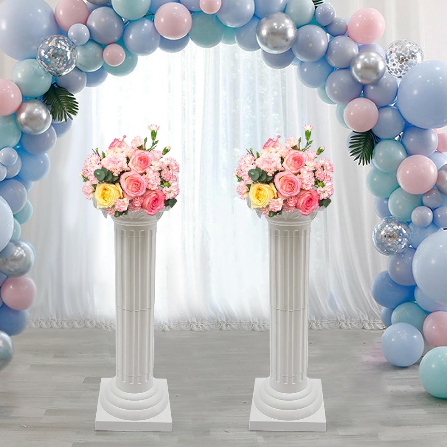 Roman Columns Plastic Wedding Stand Pillar Greek Statue Plant Stand Elegant Event Party Decorative Pedestal Flower Pot Holder Decor (4Pcs, 11.81x35.43 Inch)