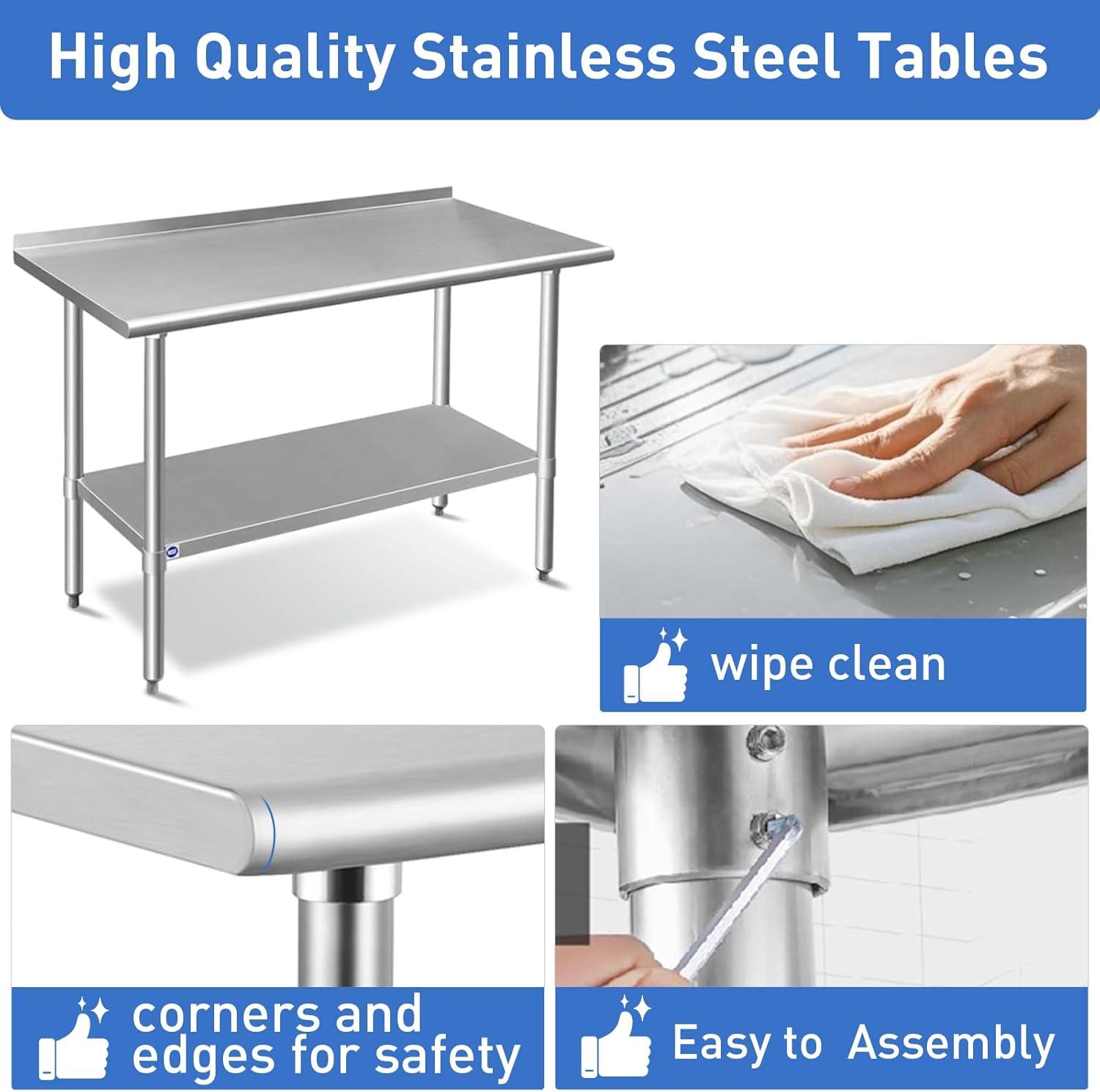 48-Inch Silver Stainless Steel Dining Table with Backsplash