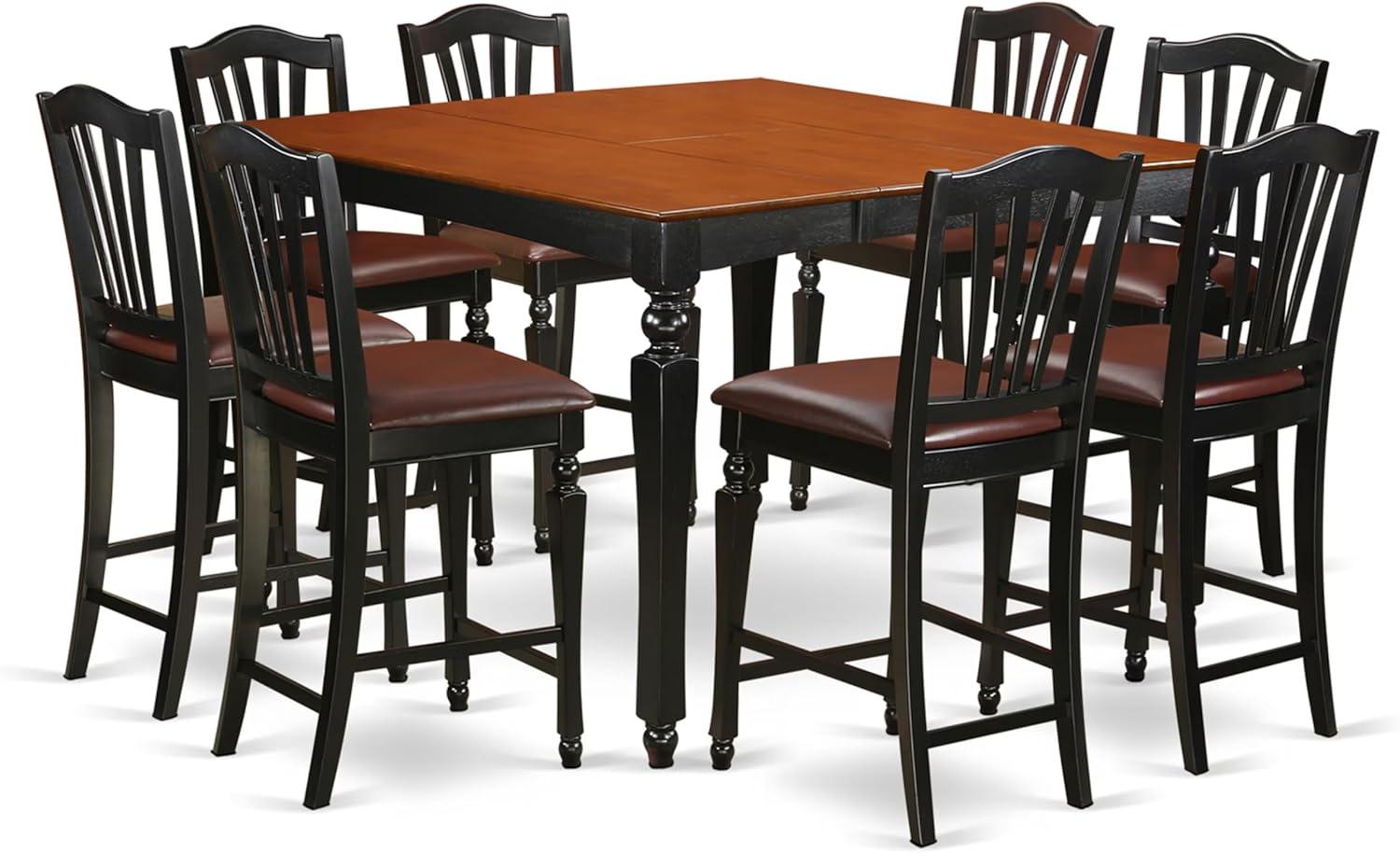 East West Furniture Chelsea 9-piece Wood Dining Table Set in Black/Cherry