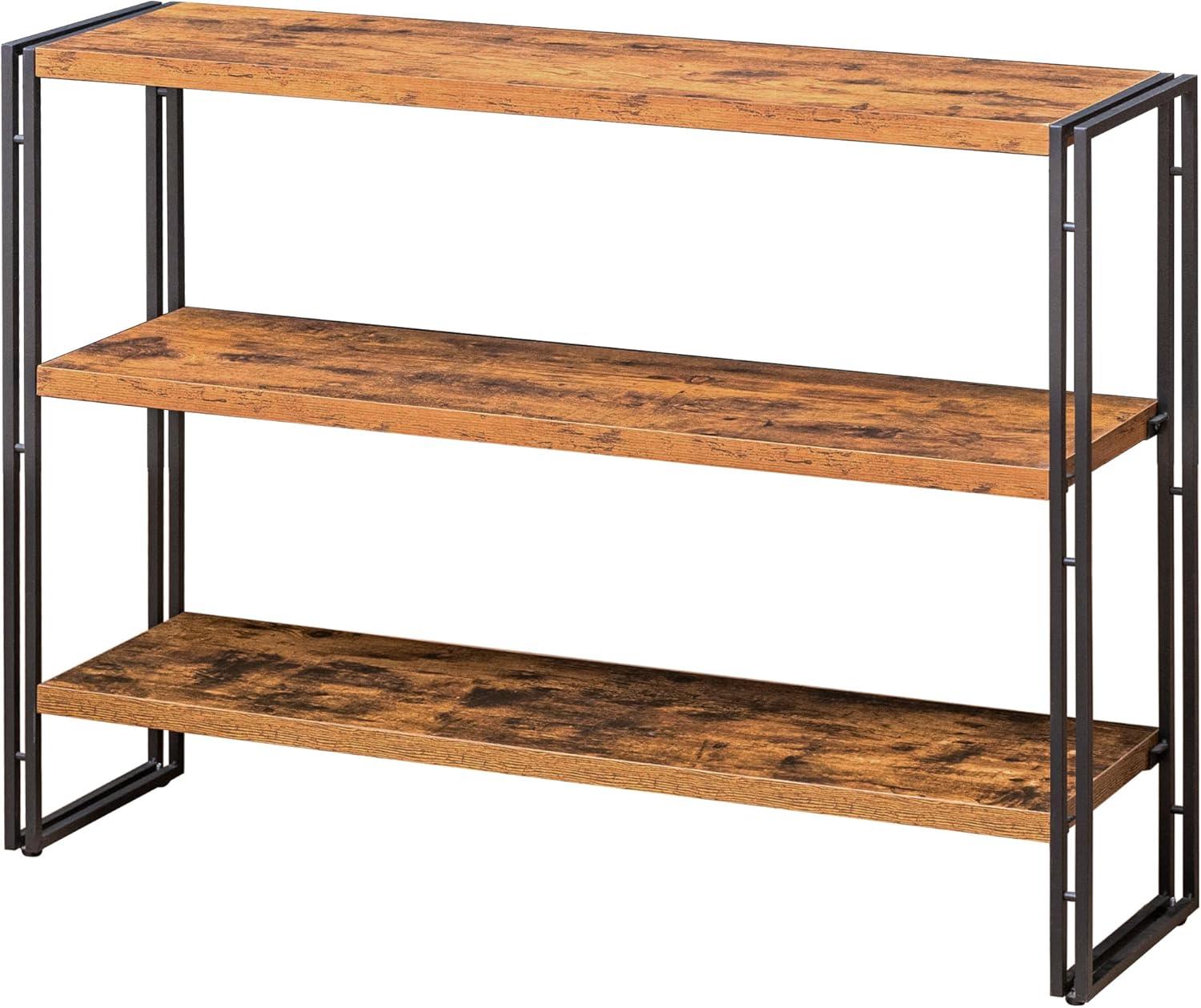 Rustic Brown 3-Tier Wood and Metal Industrial Bookshelf