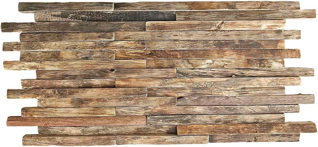 23 3/4"W x 11 7/8"H x 3/4"P Stacked Boat Wood Mosaic Wall Tile, Natural Finish