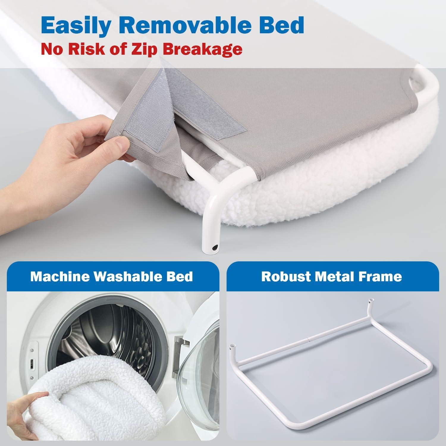 Tucker Murphy Pet™ Foldable Cat Hammock For Window - Cordless, Embeded Machine Washable Padded Bed, Robust Metal Frame - Cat Window Perch For Large Cats And Kittens (White Bolster Bed, Large)