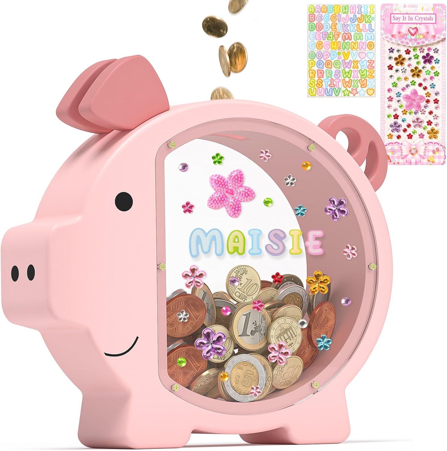 Summidate Wooden Piggy Bank for Boys, Large Unbreakable Money Bank for Kids Adults, Bills Coin Change Money Saving Money Jar Personalized Present for Birthday Christmas& Decor