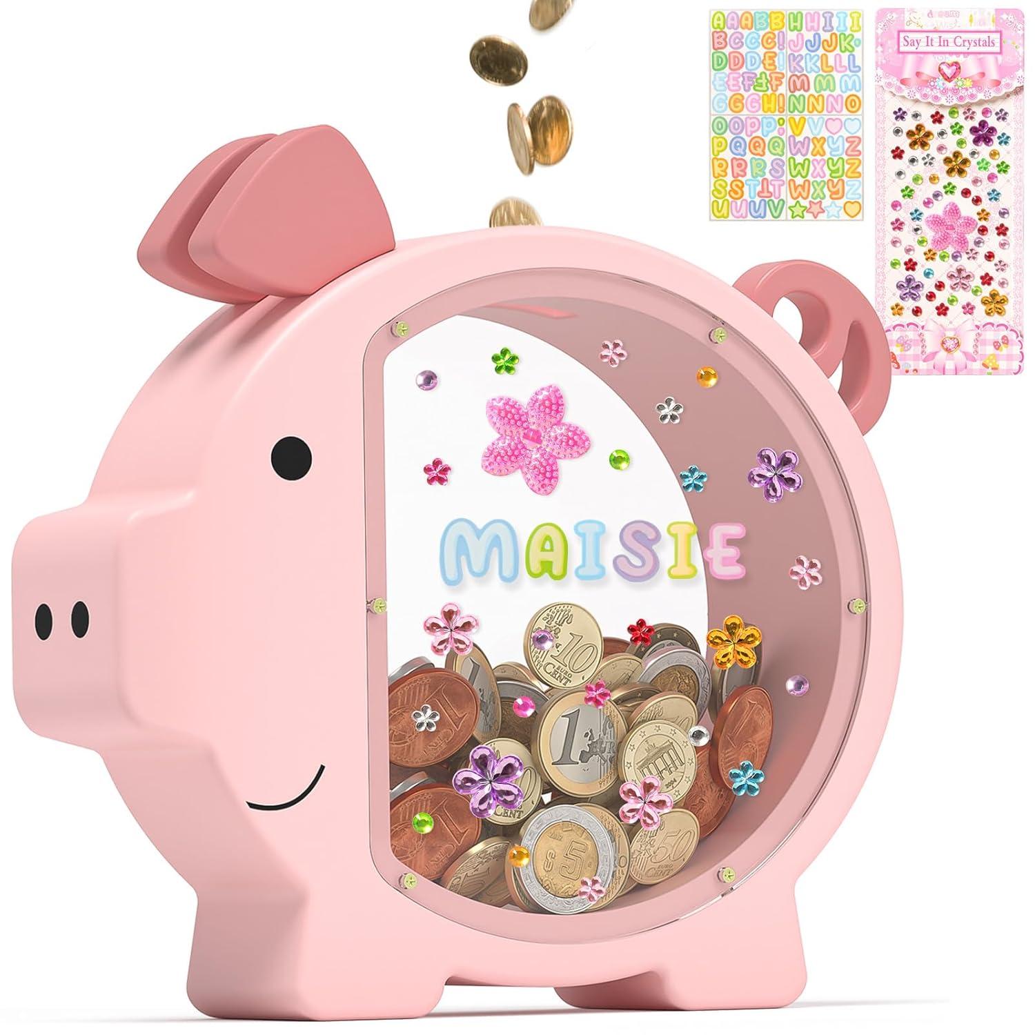 Summidate Wooden Piggy Bank for Boys, Large Unbreakable Money Bank for Kids Adults, Bills Coin Change Money Saving Money Jar Personalized Present for Birthday Christmas& Decor