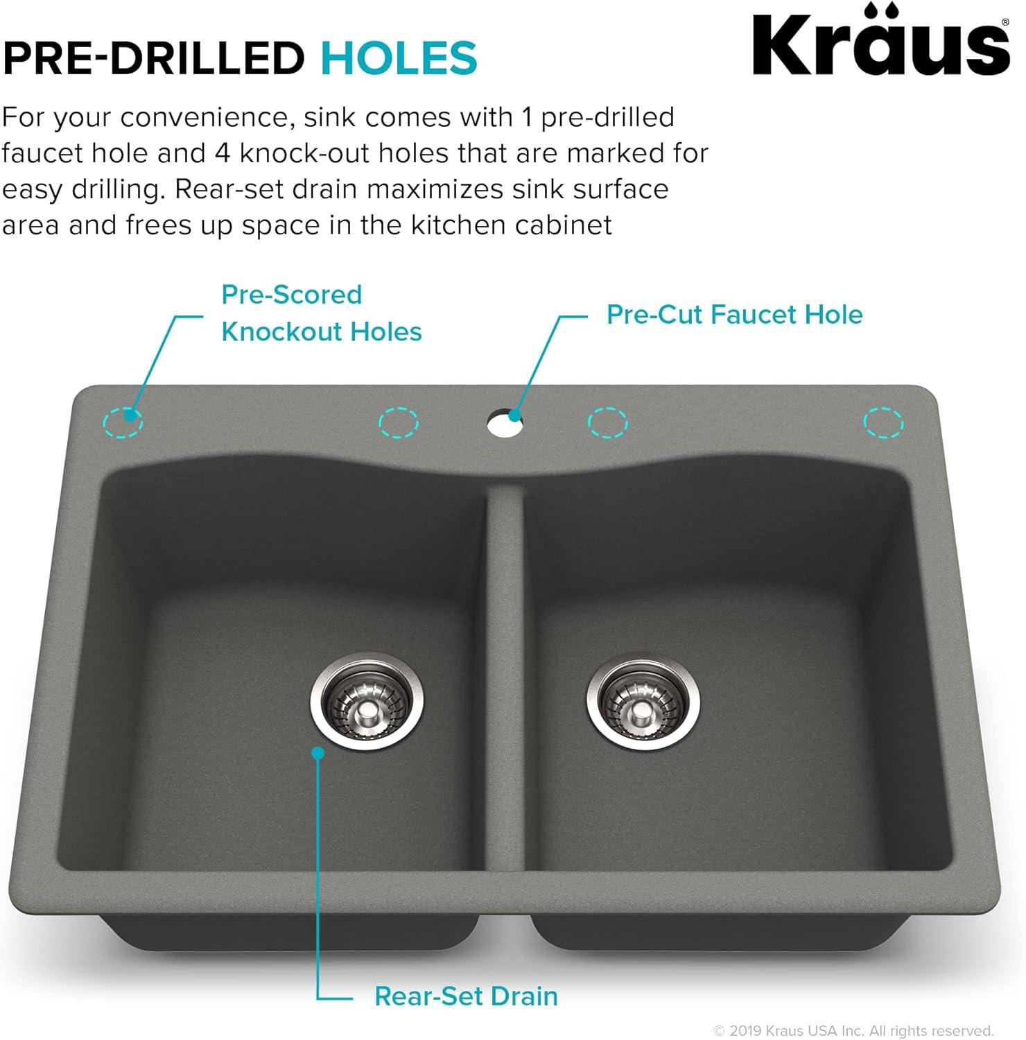 KRAUS Forteza™ 33" L Dual Mount 50/50 Double Bowl Granite Kitchen Sink