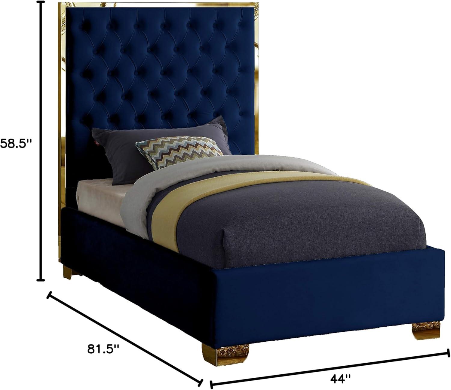 Meridian Furniture Lana Solid Wood and Velvet Twin Bed in Navy