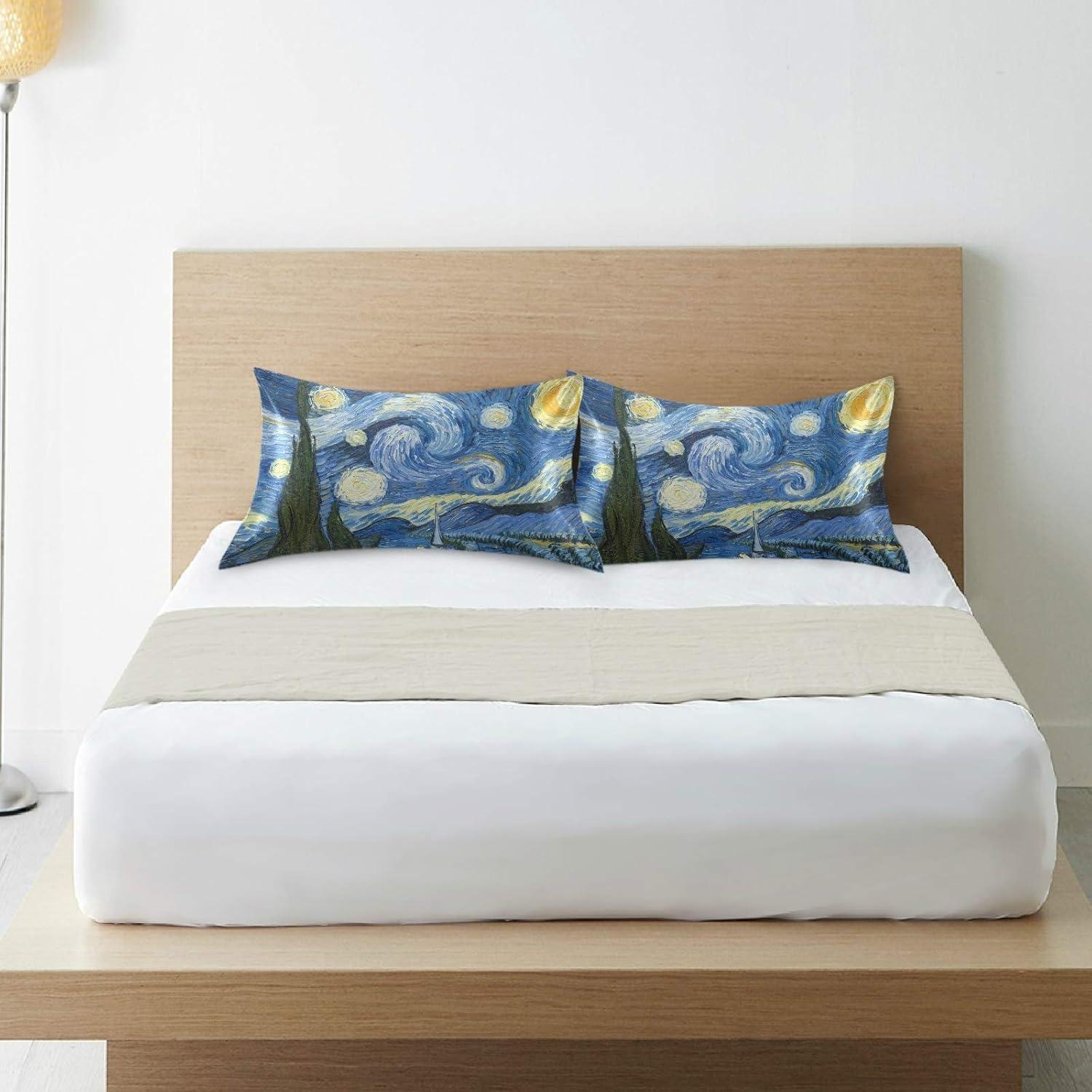 Starry Night Satin Pillowcase with Envelope Closure, Standard Size