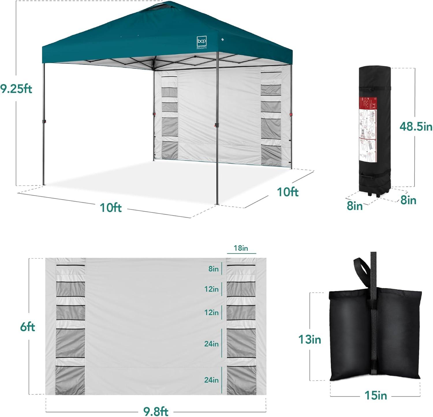 Cerulean 10x10ft Pop-Up Canopy Tent with Side Wall and Storage