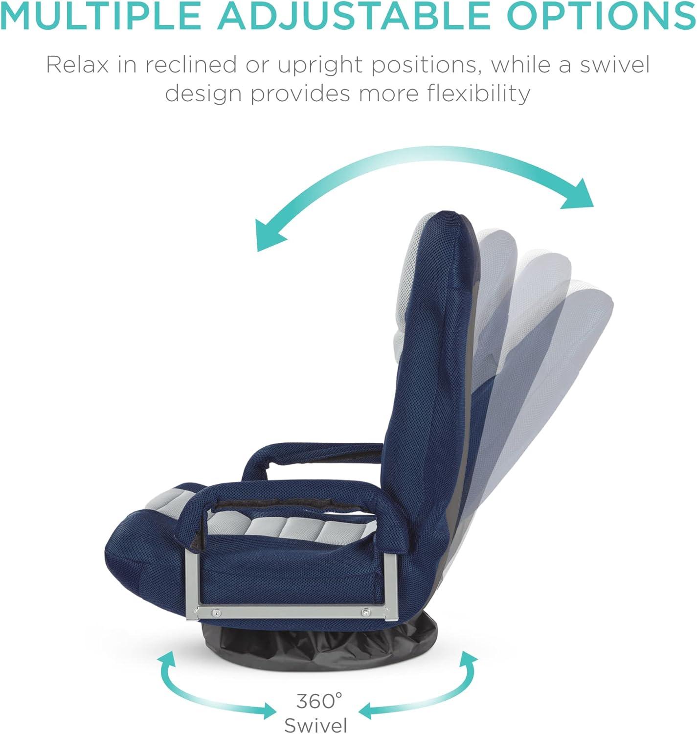 Best Choice Products 360-Degree Swivel Gaming Floor Chair w/ Armrest Handles, Foldable Adjustable Backrest - Blue/Gray