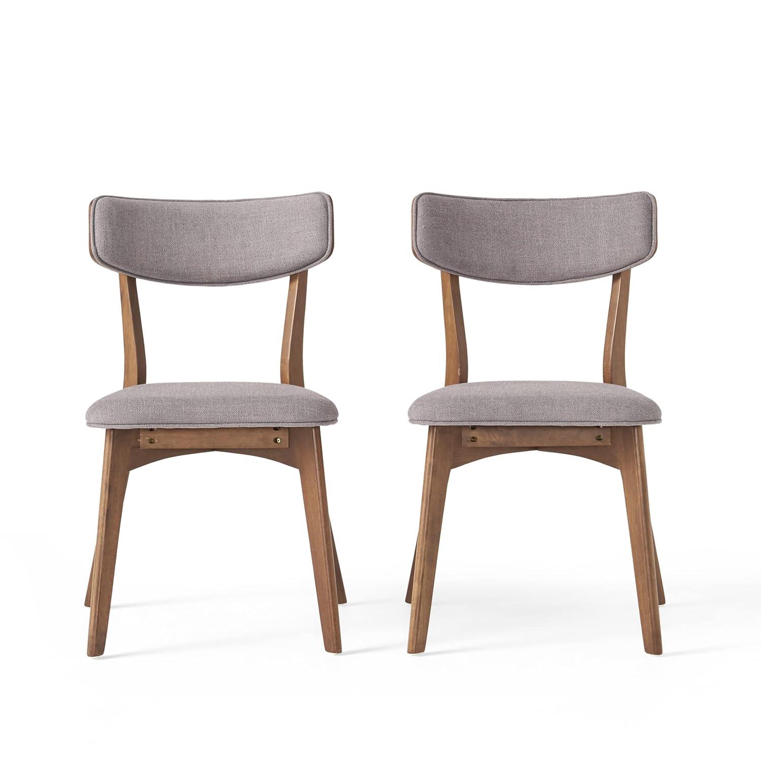 GDF Studio Crystal Indoor Mid Century Modern Fabric Upholstered Dining Chairs, Set of 2, Dark Gray and Walnut
