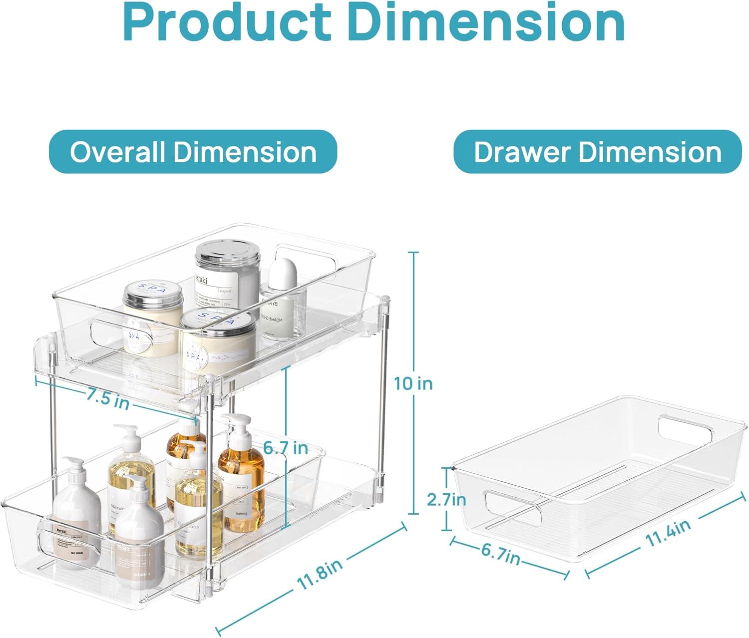 Rakbon 2 Tier Clear Under Sink Organizers 4 Pack