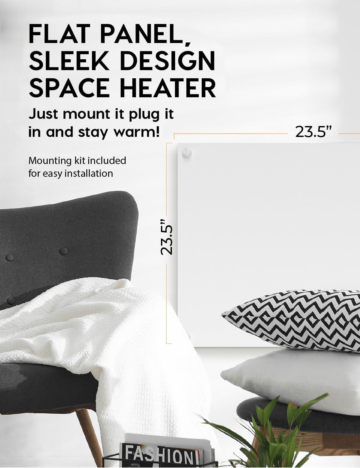 Wall Mount Space Heater Panel- 400 Watt Convector Heater, 120V Electric Heat Reflector | Ideal for 200 Sq Ft Room