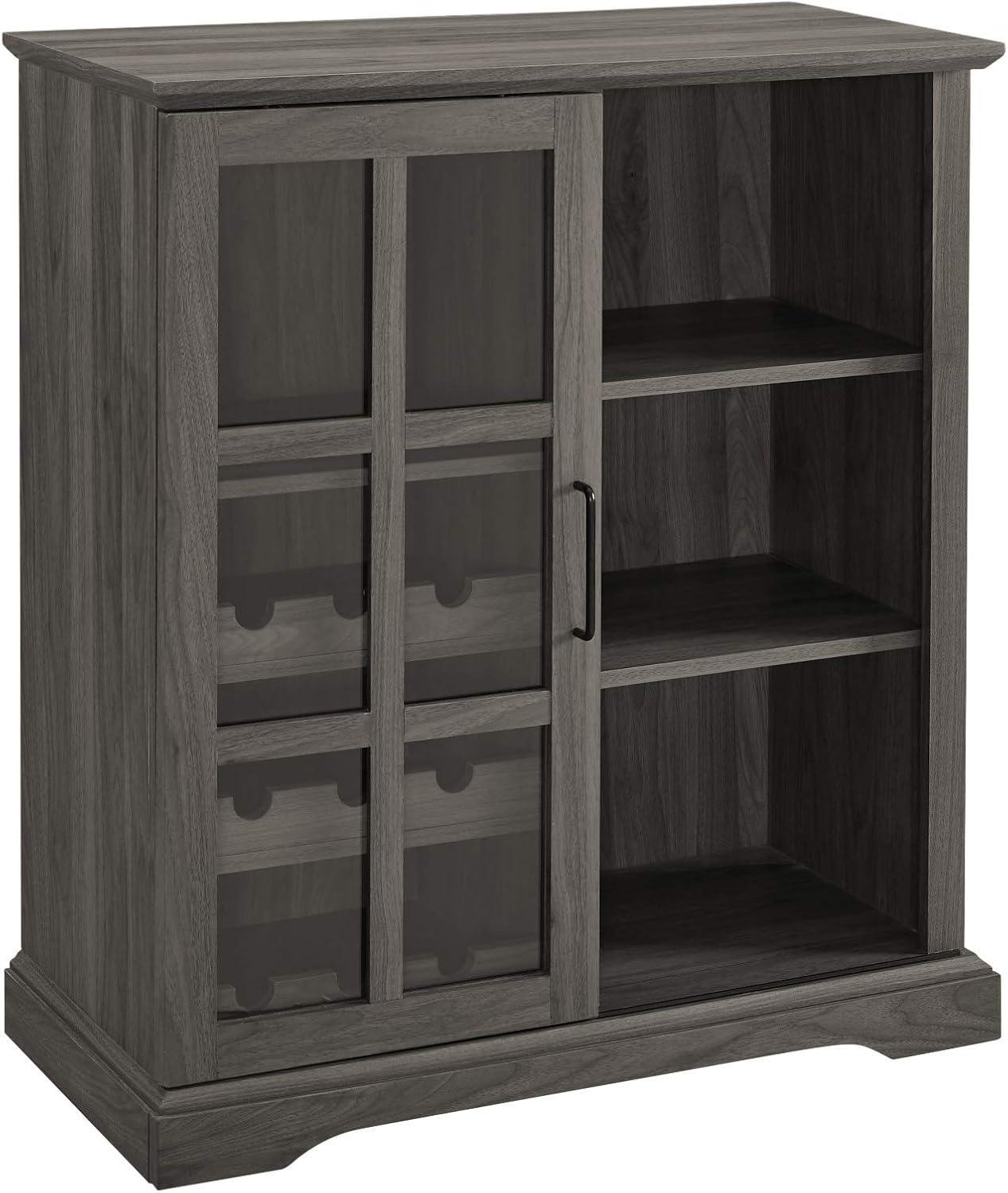 Lewes Sliding Glass Door Dark Walnut Bar Cabinet by Walker Edison