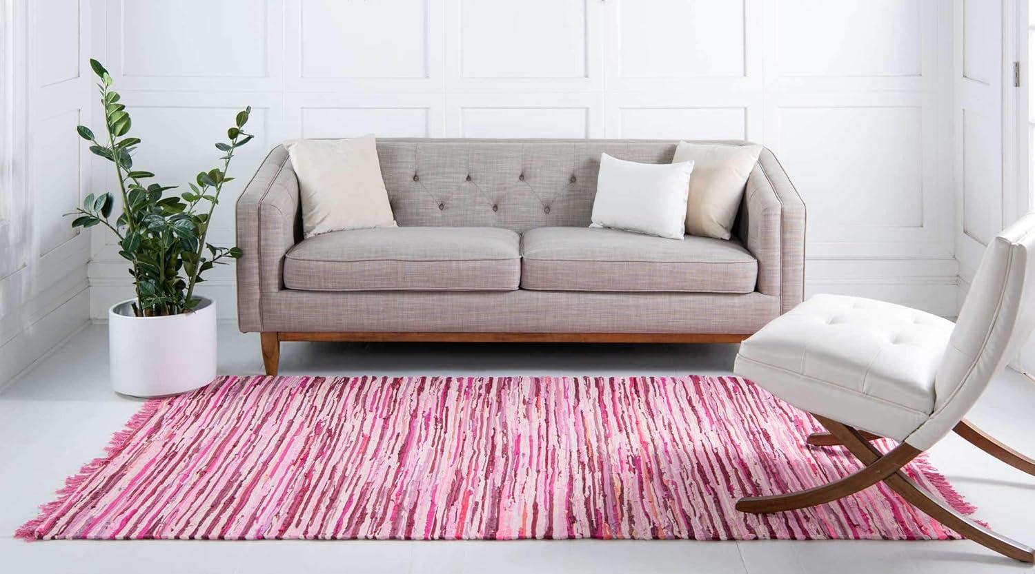 Handmade Pink Striped Cotton Reversible Area Rug