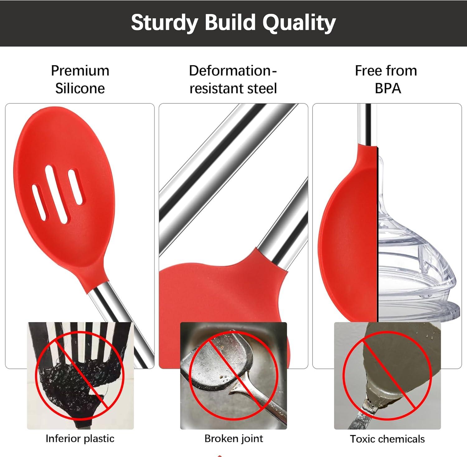 Premium Silicone and Steel Cooking Utensil Set, Red