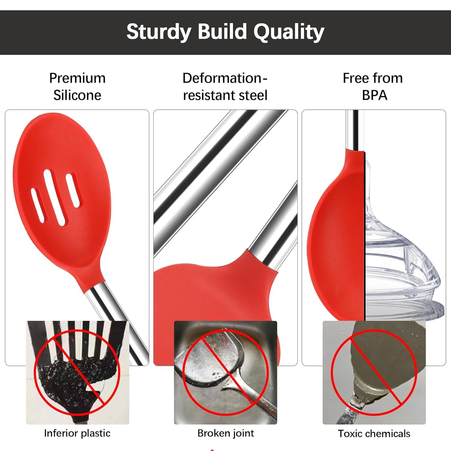 Premium Silicone and Steel Cooking Utensil Set, Red