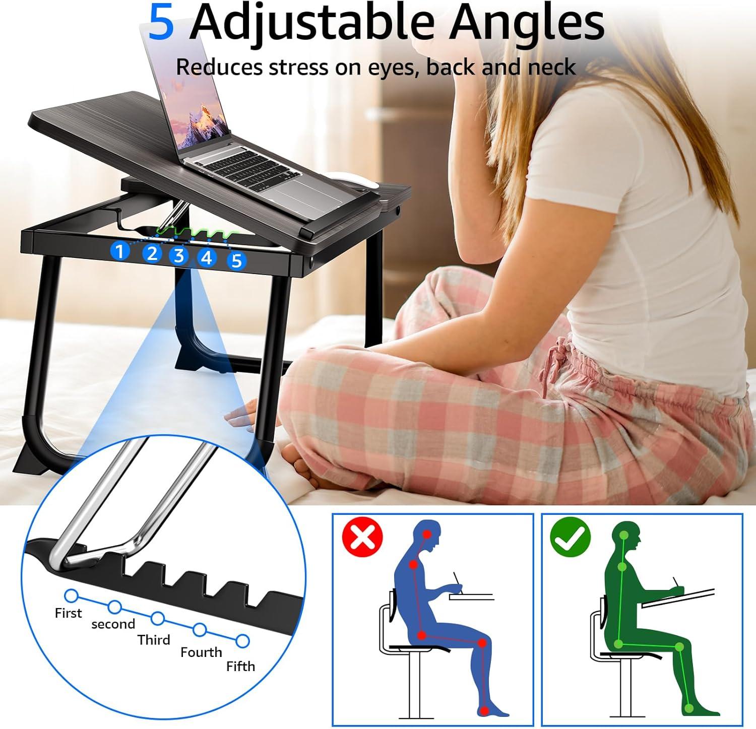 Laptop Desk for Bed, Geyryt Portable Lap Desk Bed Tray Table with Cup Holder Bed Desk for Laptop and Writing Reading Working Eating Gaming in Bed Sofa Floor (Light Weight)