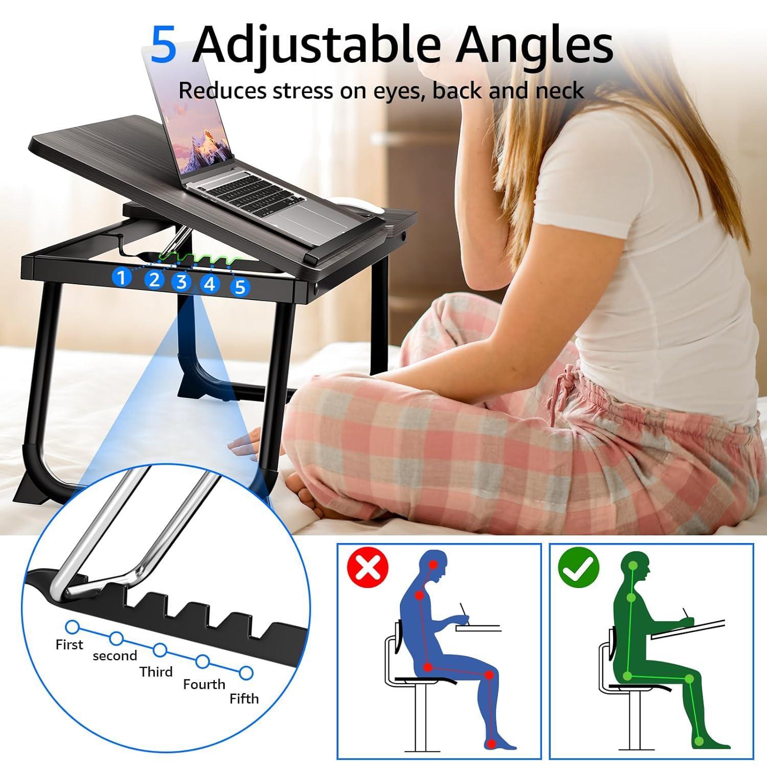 Laptop Desk for Bed, Geyryt Portable Lap Desk Bed Tray Table with Cup Holder Bed Desk for Laptop and Writing Reading Working Eating Gaming in Bed Sofa Floor (Light Weight)