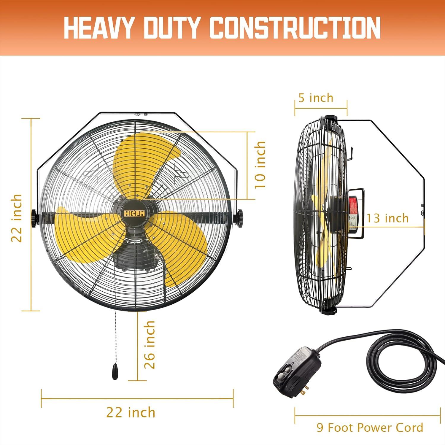 High Velocity Yellow and Black 20-inch Outdoor Wall Mounted Fan