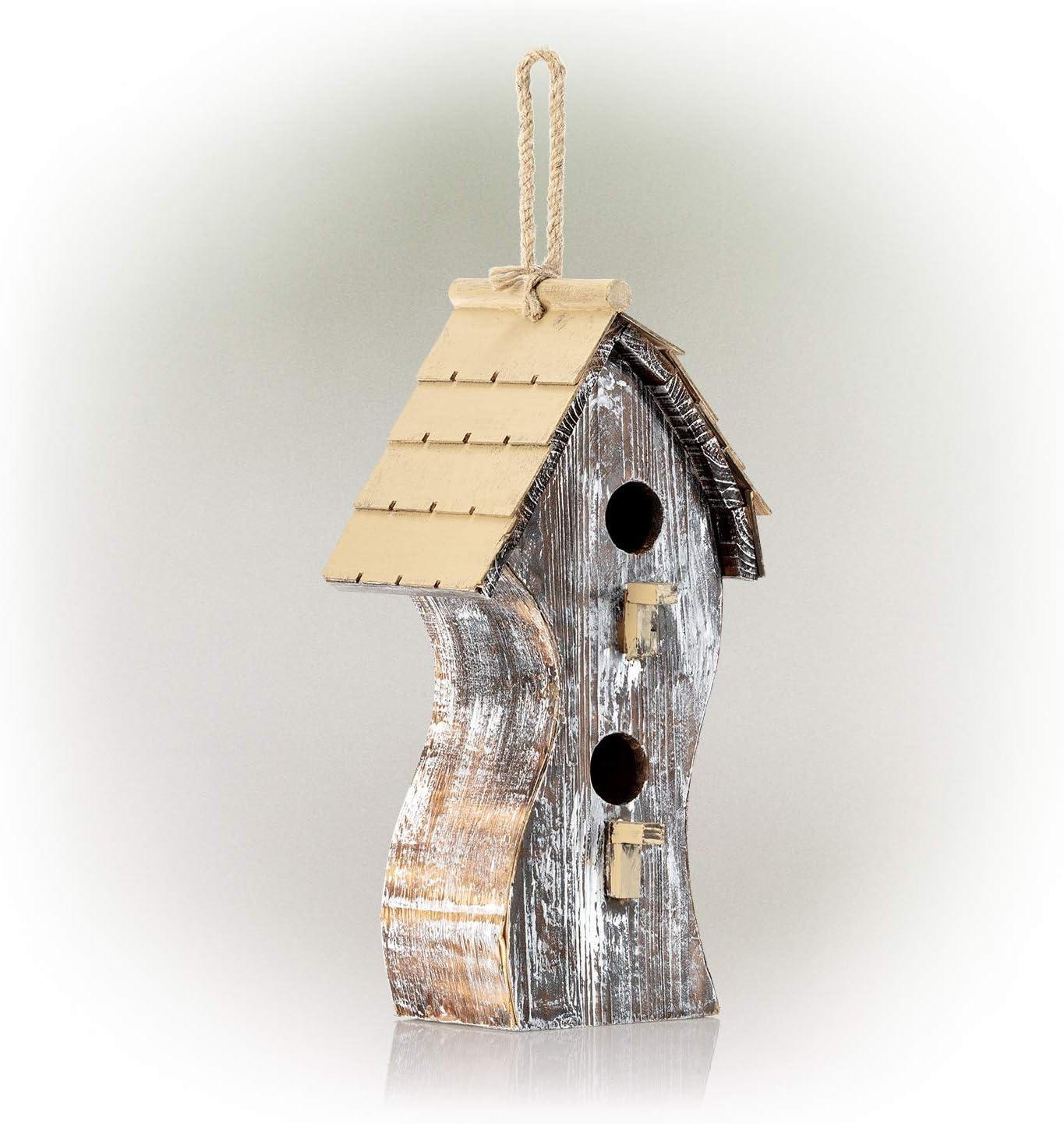 Alpine Corporation 8" x 17" Hanging Swirly Vintage Wood Birdhouse, White