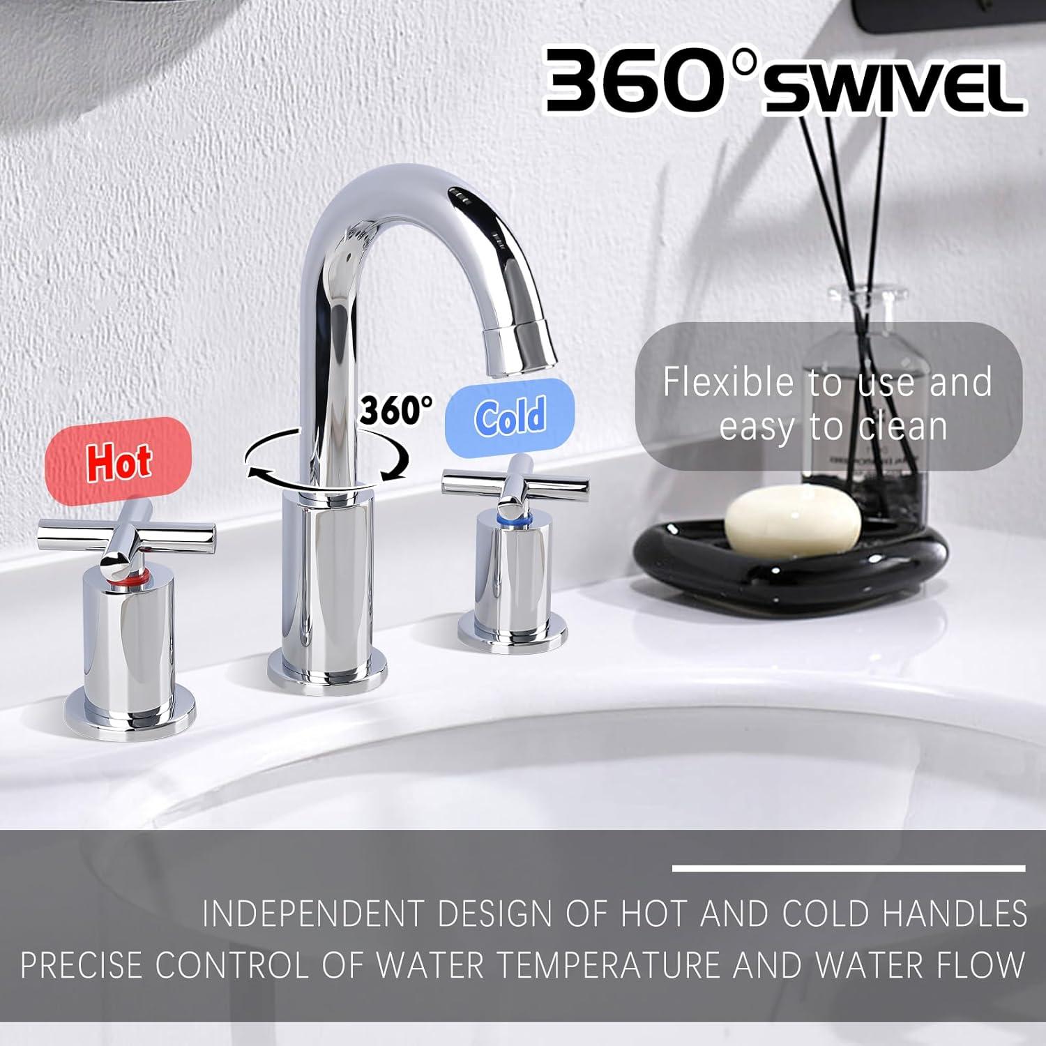 GXCROR Bathroom Faucets for Sink 3 Hole,2-Handle 8 inch Widespread Bathroom Sink Faucet with Pop Up Drain, Brushed Gold Basin Faucet Mixer Taps