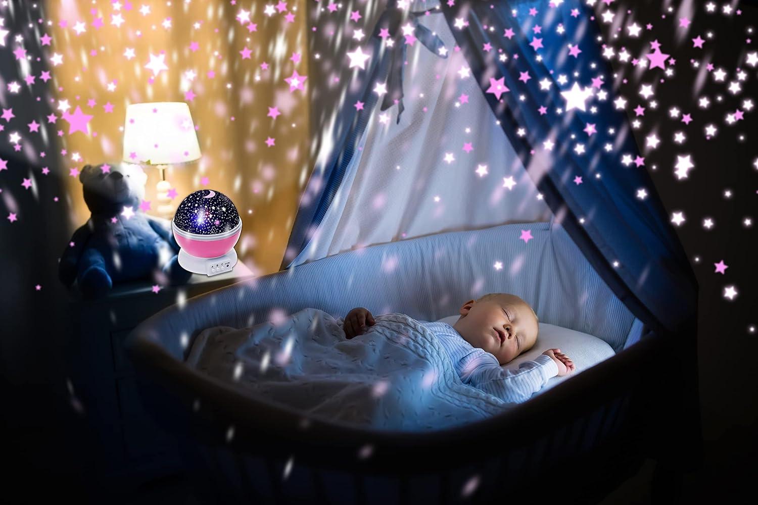 Gabba Goods, Baby Nightlight, Night Light, Nursery, Moon Star Projector 360 Degree Rotation, 4 LED Bulbs 6 Light Modes Changing with USB Cable, Unique Gifts for Men Women Kids Best Baby Gifts