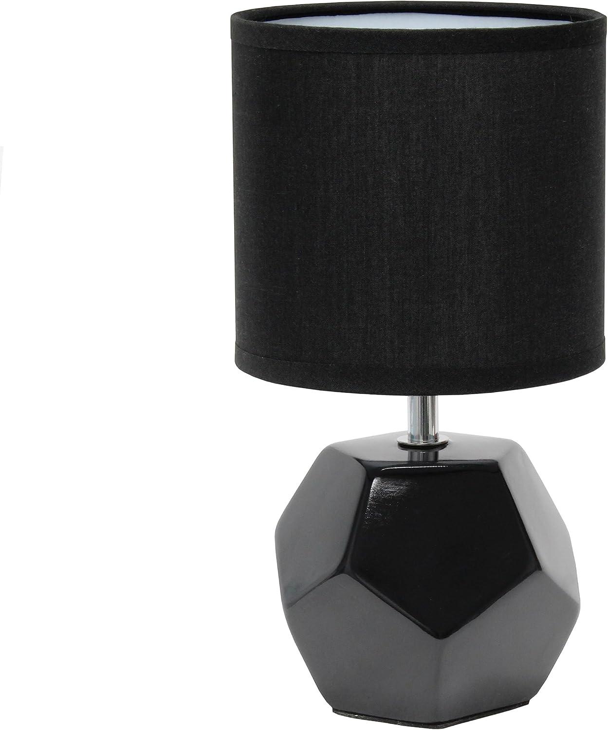 Simple Designs Round Prism Mini Table Lamp with Matching Fabric Shade Gray