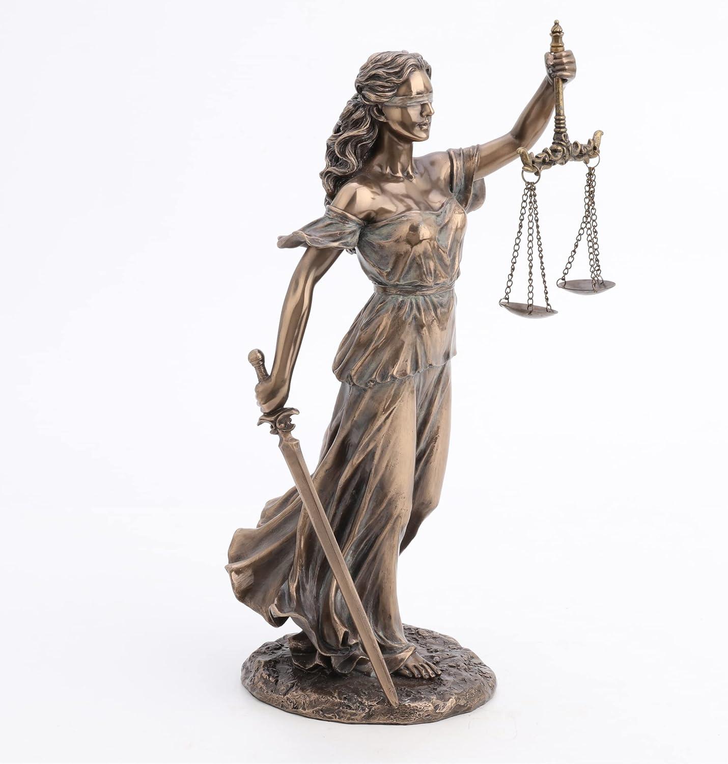 Bronze Finish Lady Justice Statue with Sword and Scales, 7 Inches