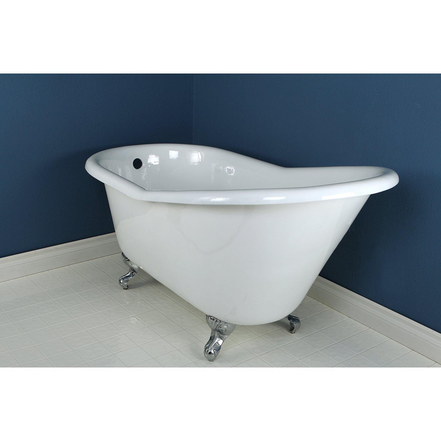 Kingston Brass Aqua Eden 60-Inch Cast Iron Oval Single Slipper Clawfoot Tub (No Faucet Drillings)