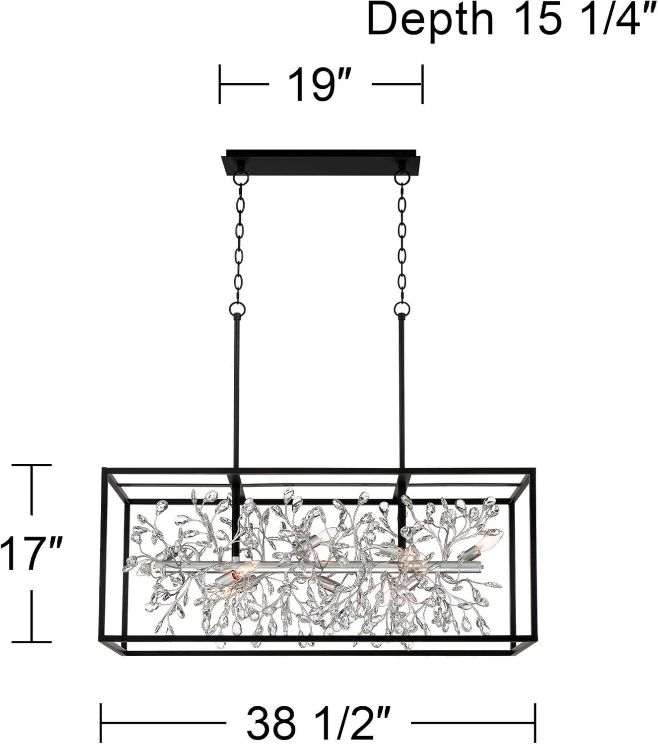 Possini Euro Design Carrine Black Silver Linear Pendant Chandelier 38 1/2" Wide Modern Clear Crystal 8-Light Fixture for Dining Room Kitchen Island