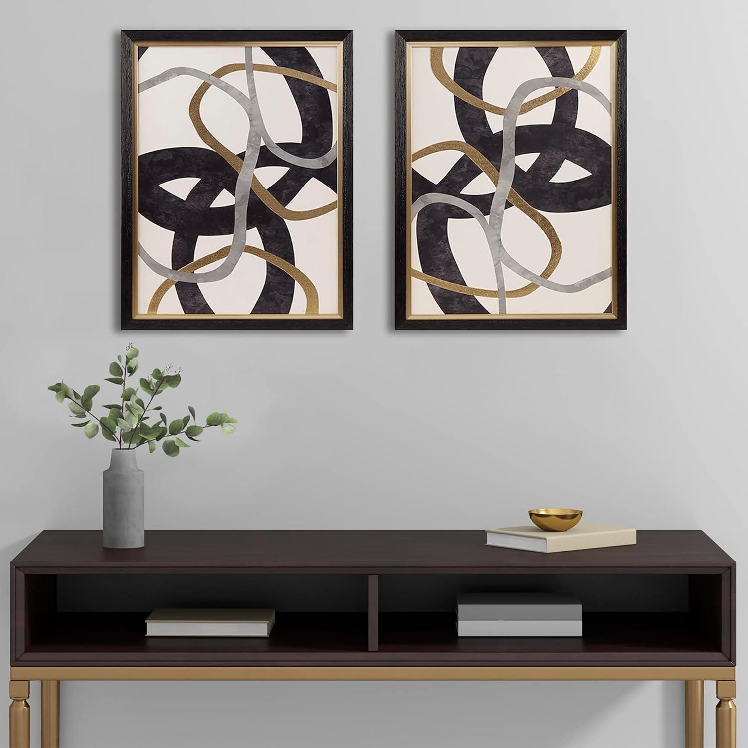 2pc Moving Midas Gold Foil Abstract Framed Canvas Wall Art Set Black - Madison Park: Modern Decor, Vertical Orientation