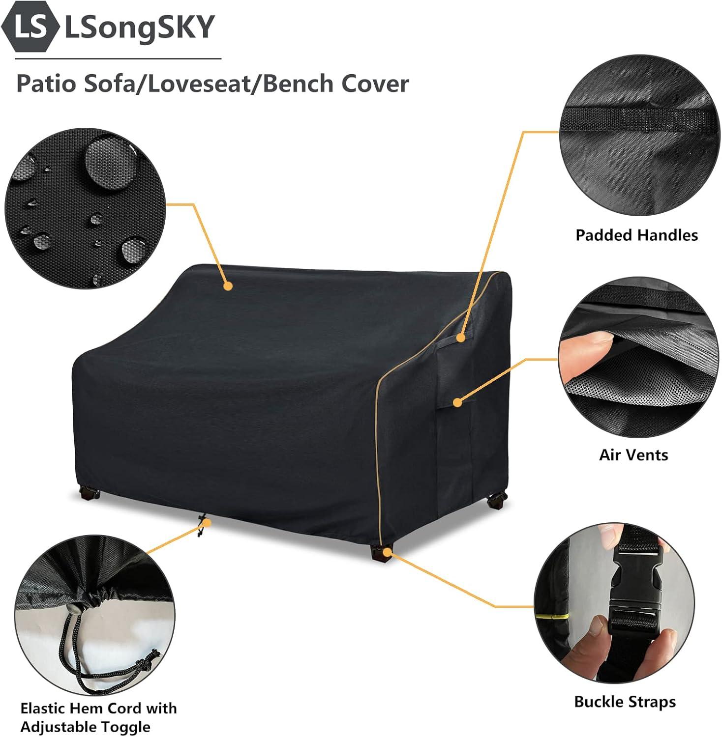 BINO Patio 3-Seater Sofa Cover,Outdoor Couch Cover Fits Up To 76W X 32.5D X 33H Inches,100% Waterproof Heavy Duty Patio Furniture Covers,Beige & Gray-Green