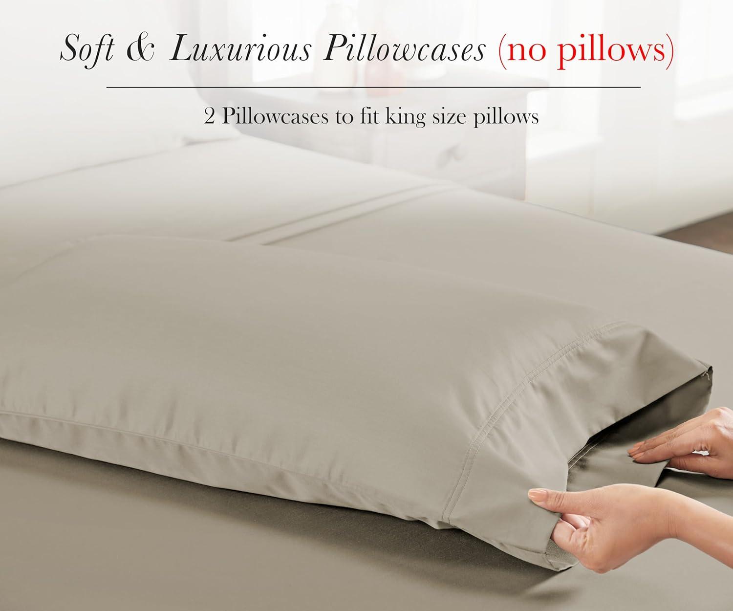 California Design Den 100% Cotton Pillowcases King Set of 2, Sateen Pillowcase Set, Cooling Pillow Cases Set of 2 for King Size Pillows, Beige