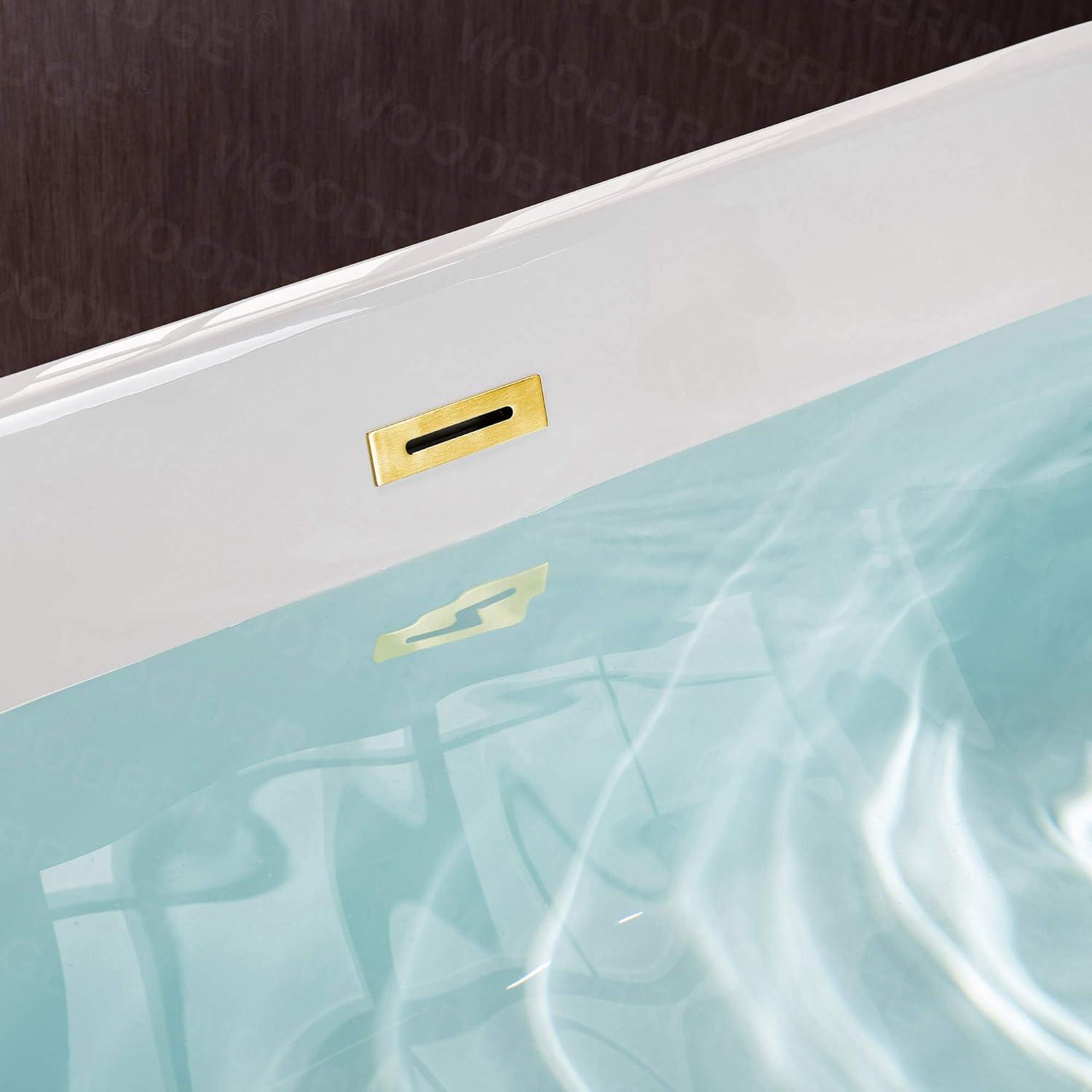 WOODBRIDGE 54" Acrylic Freestanding Bathtub Contemporary Soaking White Tub with Brushed Gold Overflow and Drain,B1702-BG