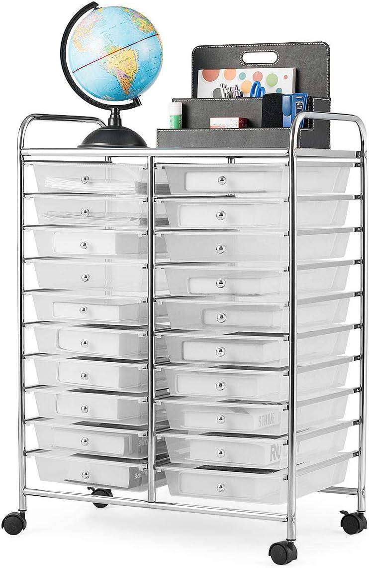 20-Drawer Organizer Cart Office School Storage Cart Rolling Drawer Clear