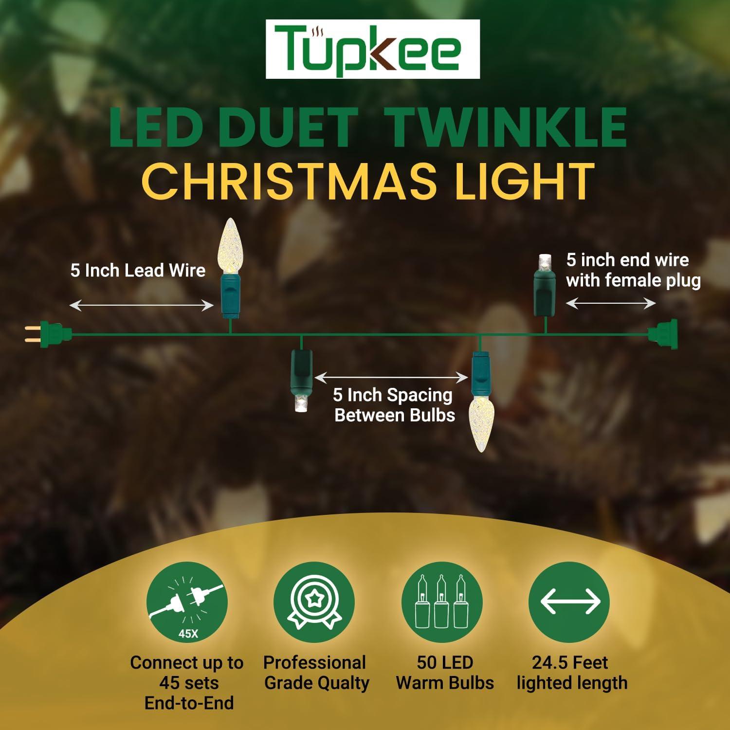 Christmas LED Duet C6/5mm Twinkle Lights  Champagne LED Bulbs - 8 of 50 Lights Twinkle - Professional Grade Indoor Outdoor  24.5 Feet Light String, Christmas Tree Sparkling Twinkling Holiday Decor