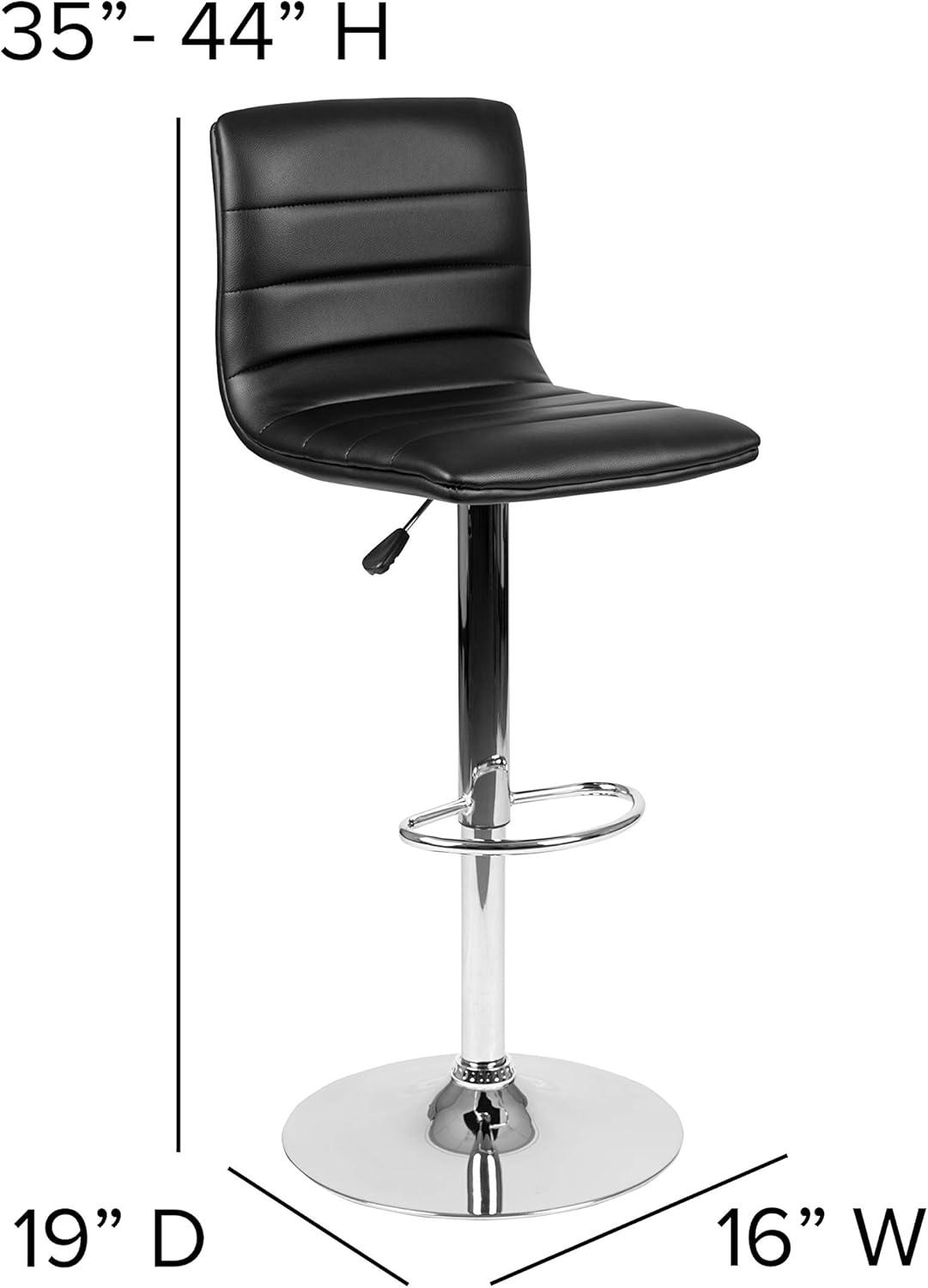 Black Vinyl Adjustable Height Swivel Barstool with Chrome Base