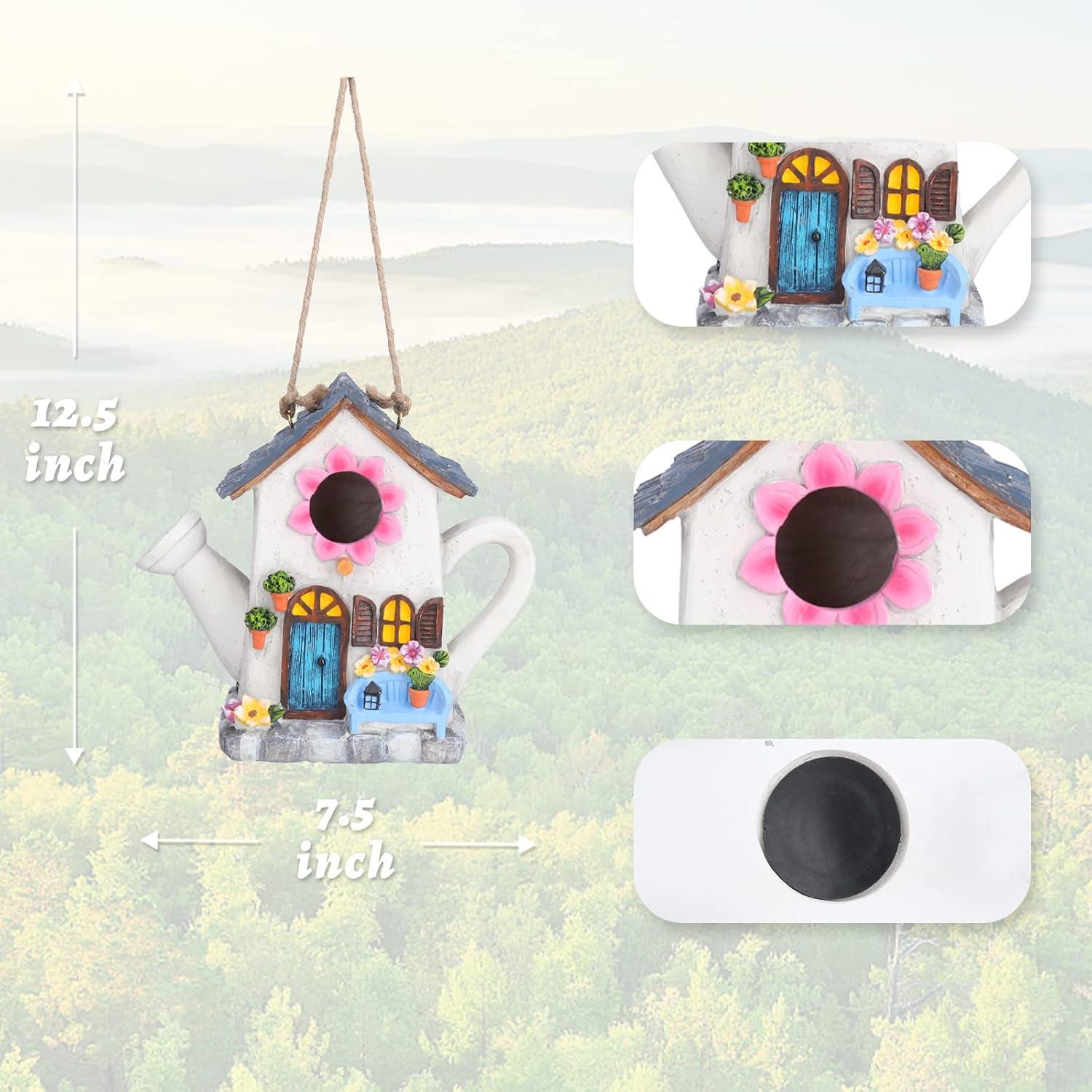 Yinns Bird House, Hanging Birds House for Outside, Wild Birdhouse, Decorative Watering Can Bird House for Home Garden Decor