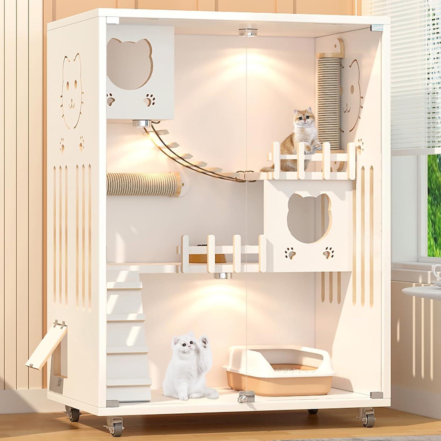 Tucker Murphy Pet™ Desara Wooden Cat Villa, Large Cat Enclosure, Indoor Enclosed Cat House