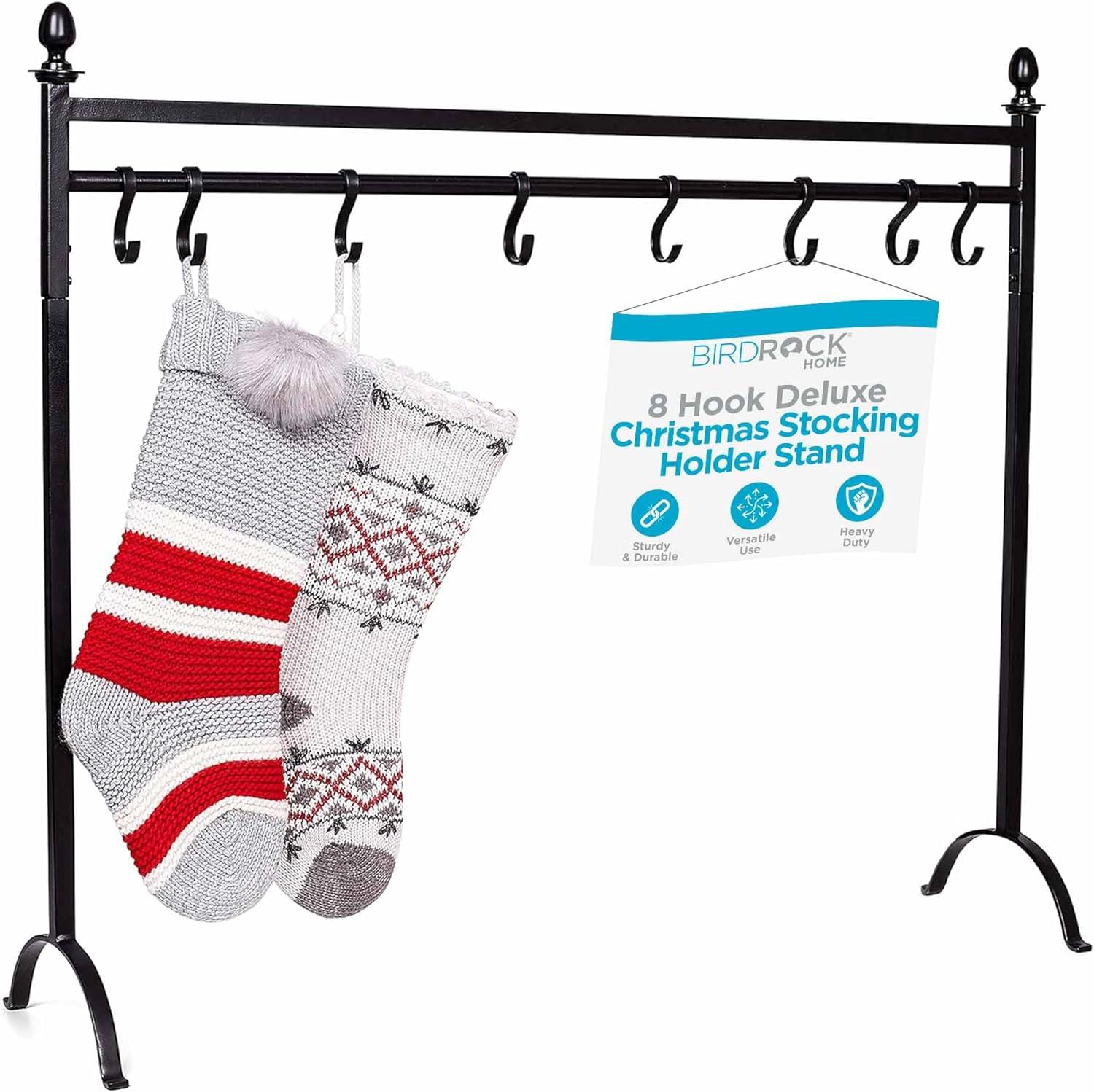 Black Iron 8-Hook Freestanding Christmas Stocking Holder Stand