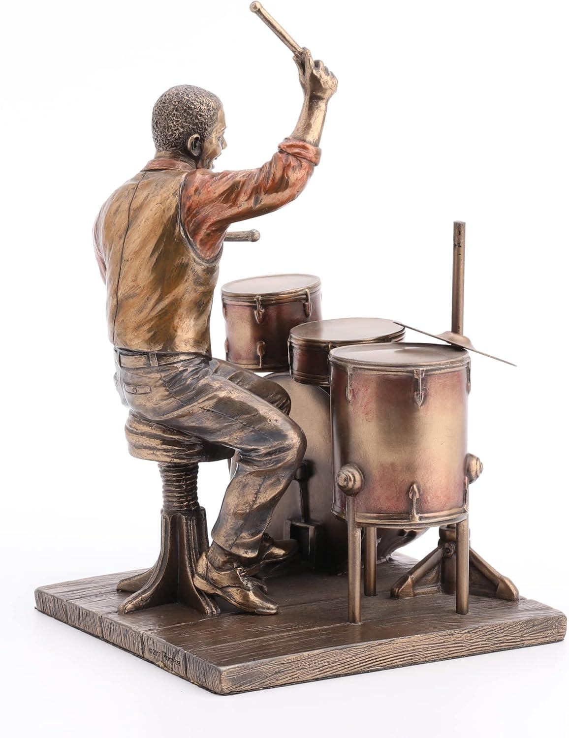 Veronese Design 8.1 Inch African American Male Jazz Band Drummer Bronze Finish Statue
