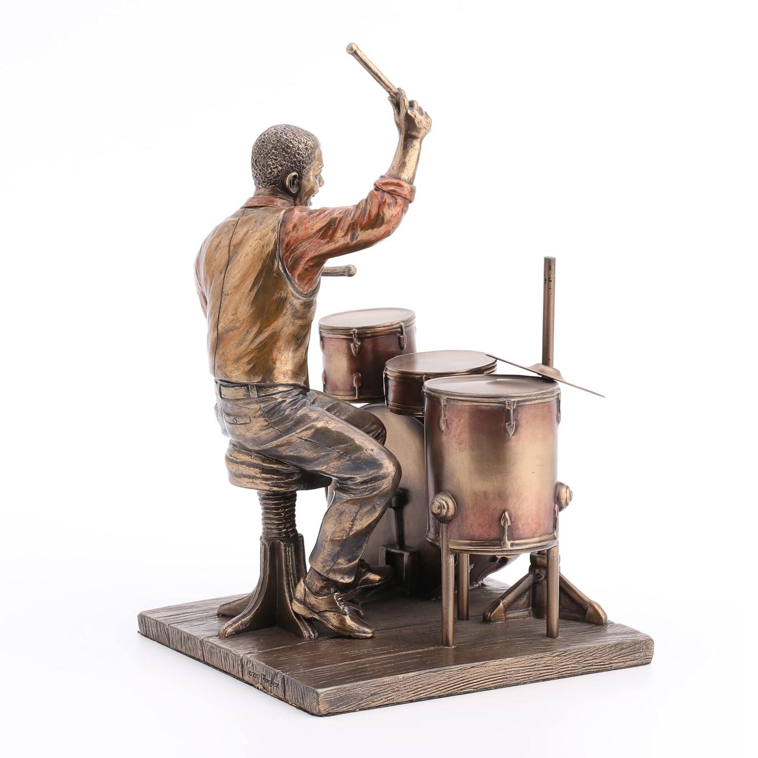 Veronese Design 8.1 Inch African American Male Jazz Band Drummer Bronze Finish Statue