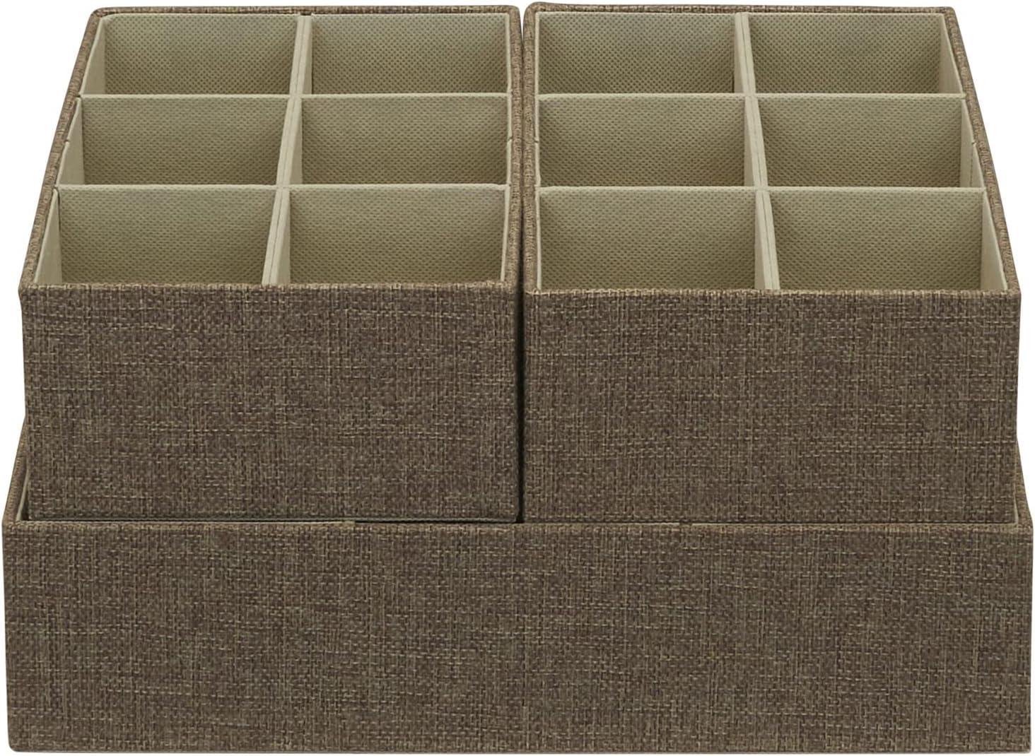 Household Essentials 3pc Drawer Organizer Set Latte Linen: Stackable Storage Boxes, Hard Sided, Light Brown, 12.6"x12.6"