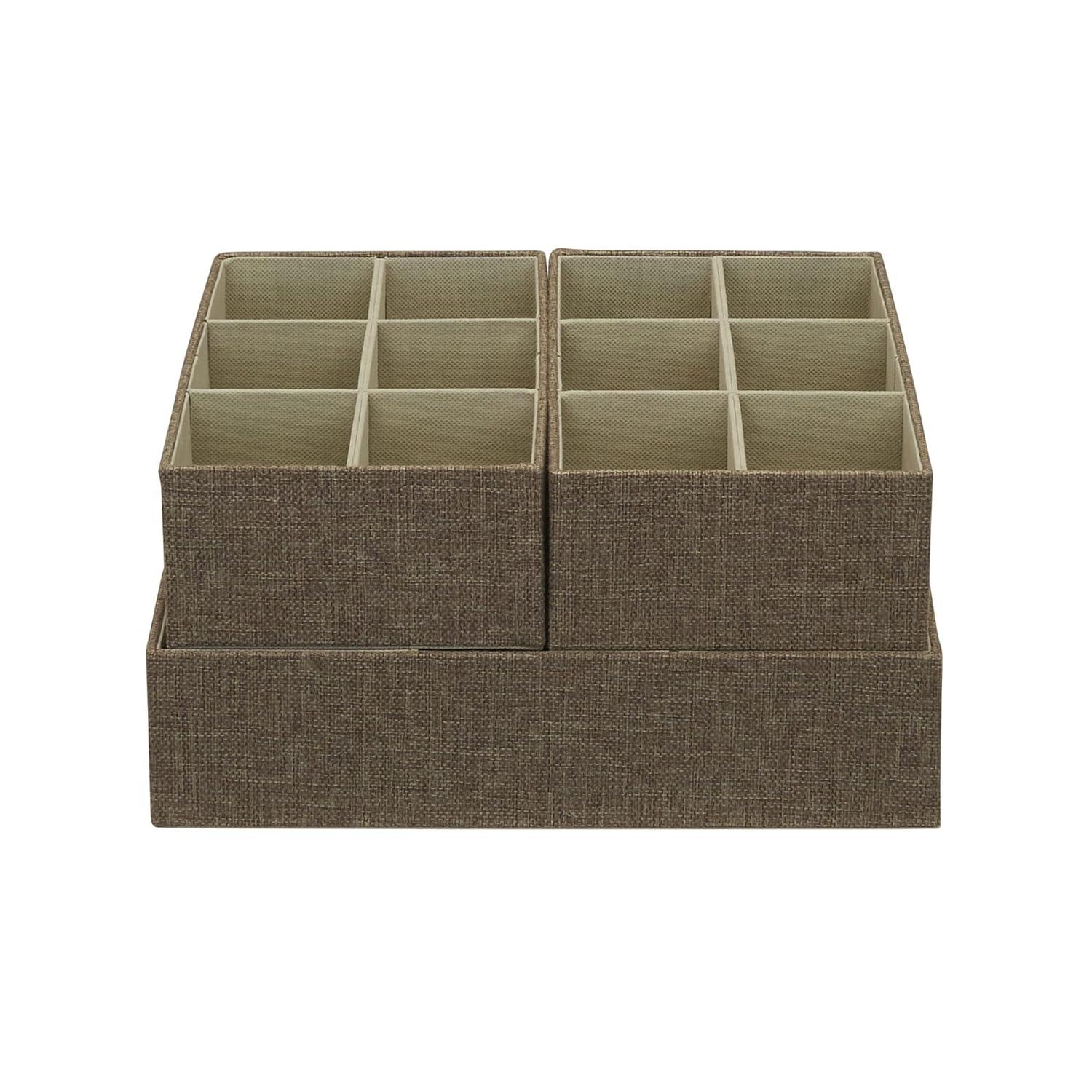 Household Essentials 3pc Drawer Organizer Set Latte Linen: Stackable Storage Boxes, Hard Sided, Light Brown, 12.6"x12.6"
