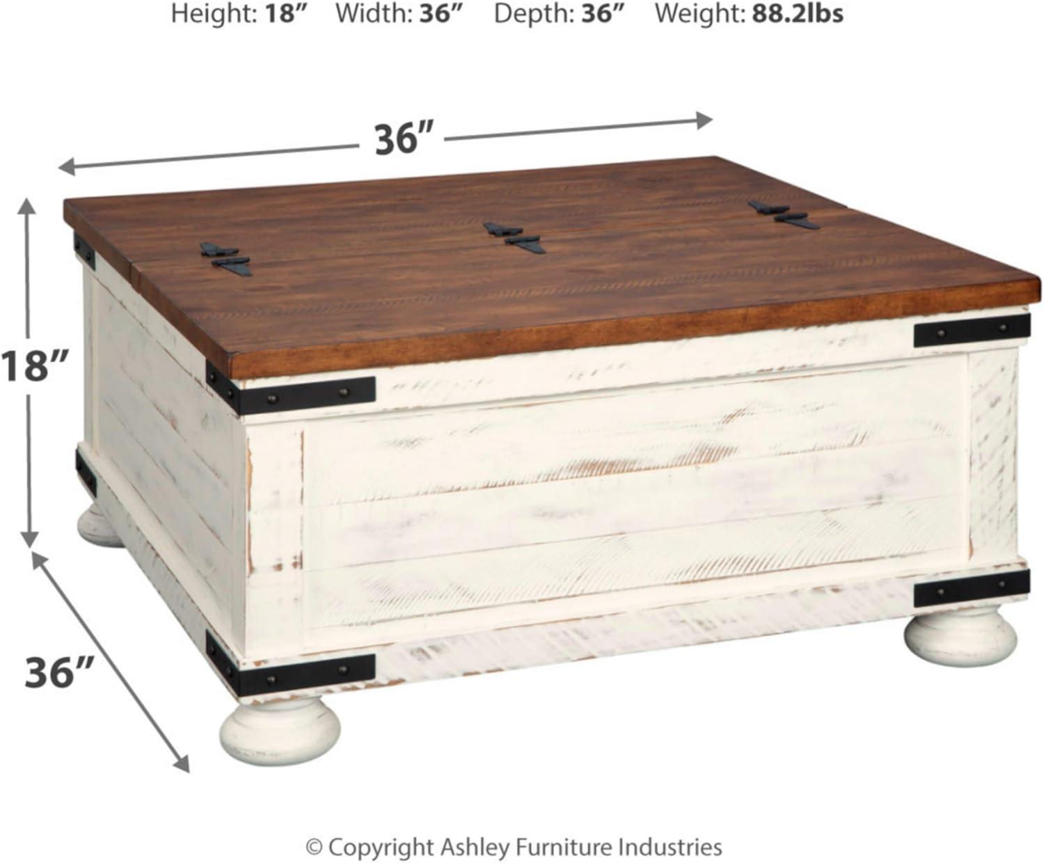 Wystfield Cocktail Table with Storage White/Brown - Signature Design by Ashley: Rectangular Lift-Top, Distressed Two-Tone Finish