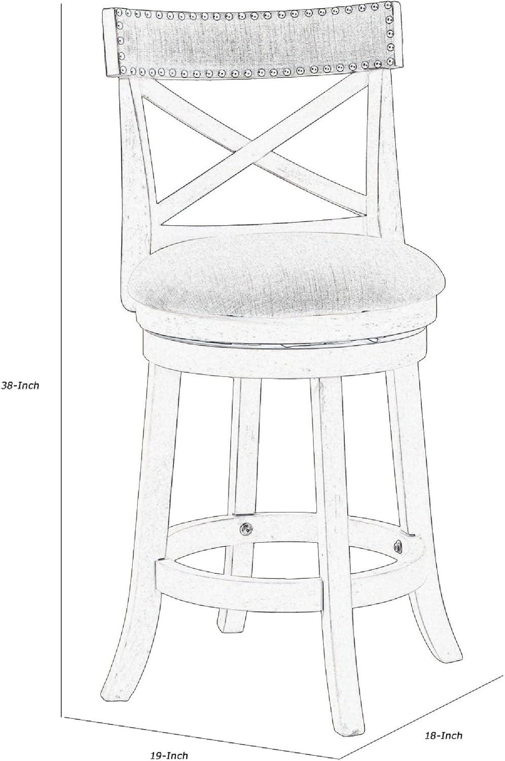 Curved X Shaped Back Swivel Counter Stool with Fabric Padded Seating, Antique White